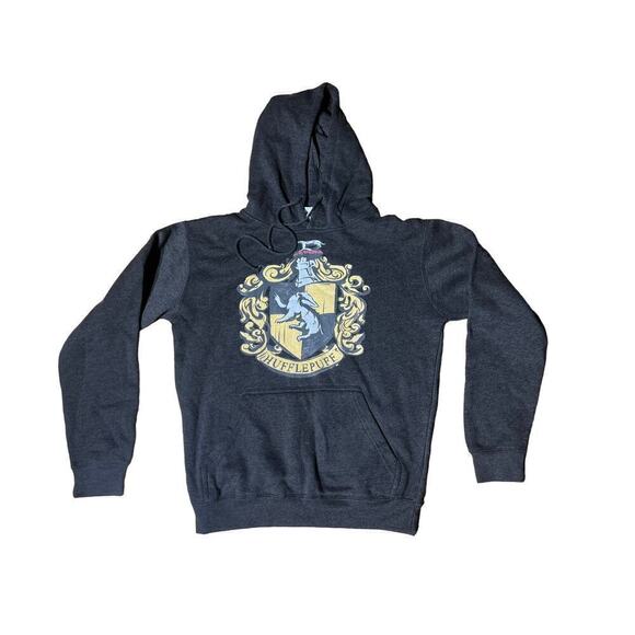 Harry Potter Grey Hufflepuff Pullover Hoodie. Sz. Medium.Drawstring.Fleece lined - Picture 1 of 7